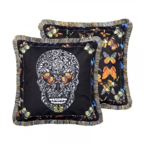 Cojín terciopelo calavera